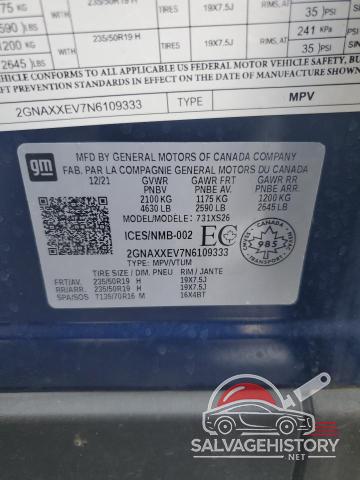 2GNAXXEV7N6109333 2022 CHEVROLET EQUINOX photo no. 13