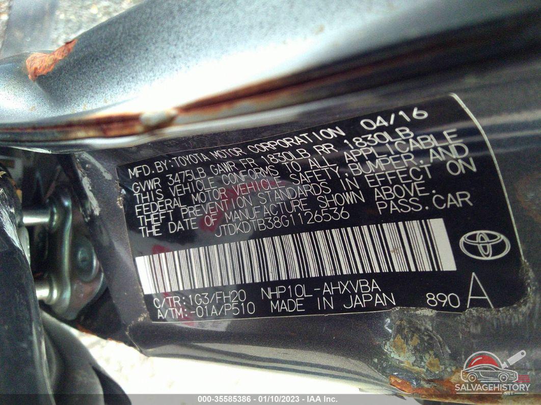 JTDKDTB38G1126536 2016 TOYOTA PRIUS C photo no. 9