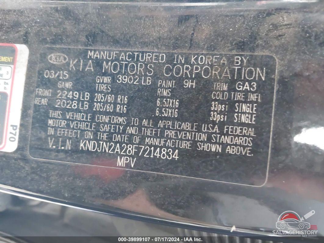 KNDJN2A28F7214834 2015 KIA SOUL photo no. 9
