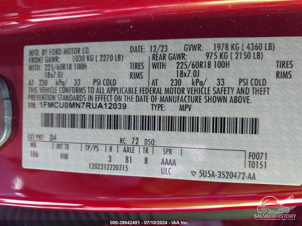 1FMCU0MN7RUA12039 2024 FORD ESCAPE photo no. 9