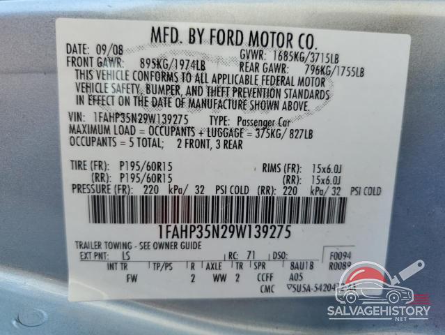 1FAHP35N29W139275 2009 FORD FOCUS photo no. 13