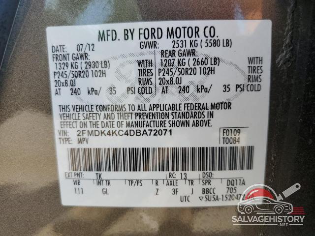 2FMDK4KC4DBA72071 2013 FORD EDGE photo no. 13