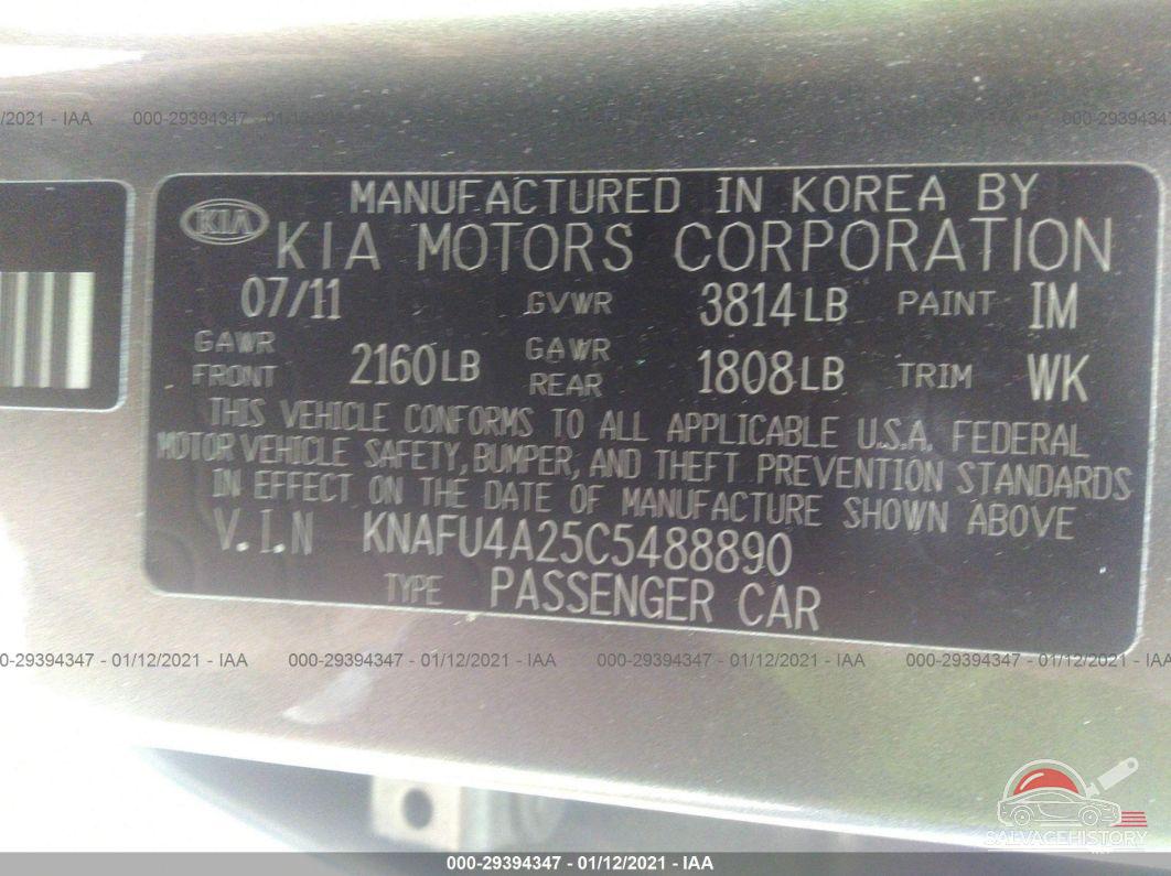 KNAFU4A25C5488890 2012 KIA FORTE photo no. 9