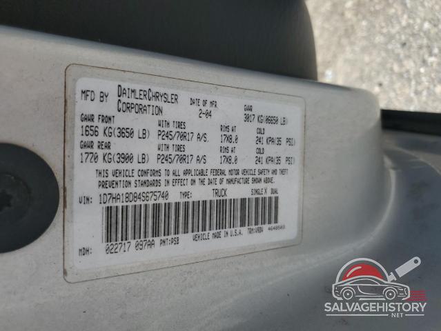 1D7HA18D84S675740 2004 DODGE RAM 1500 photo no. 12