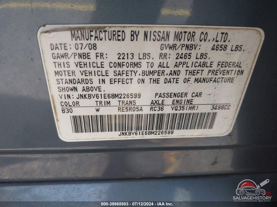 JNKBV61E68M226599 2008 INFINITI G35 photo no. 9