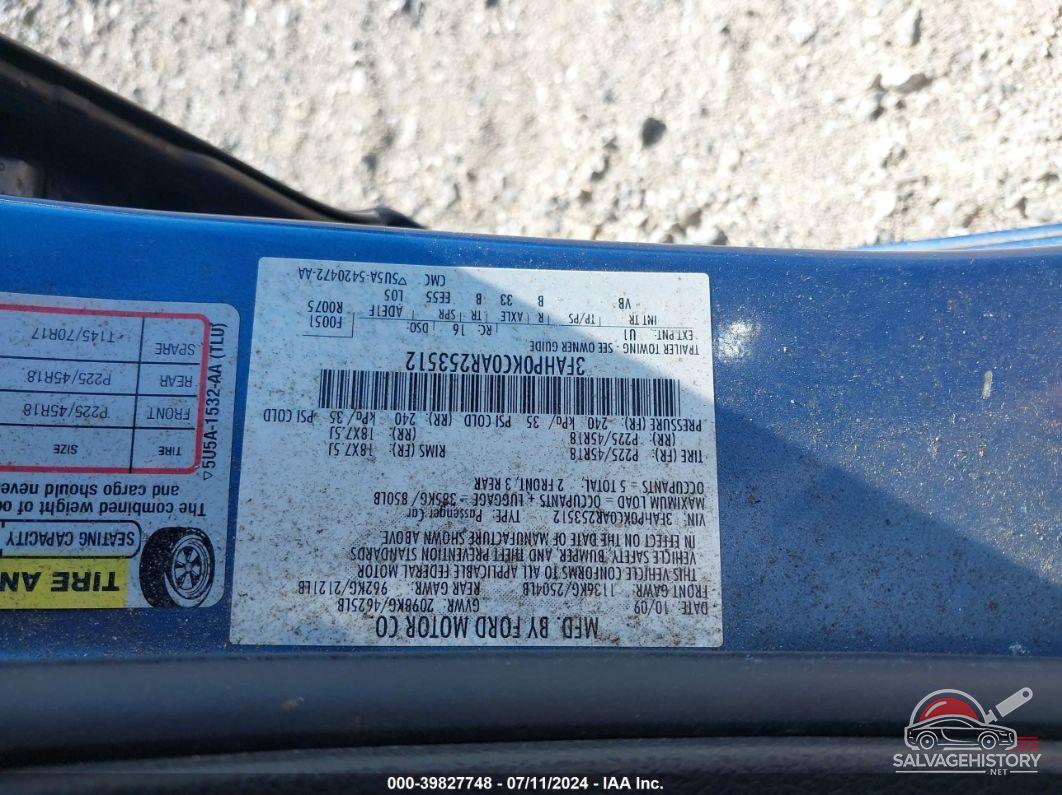 3FAHP0KC0AR253512 2010 FORD FUSION photo no. 9