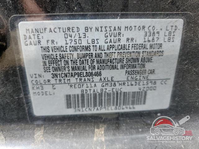 3N1CN7AP9EL806466 2014 NISSAN VERSA photo no. 12