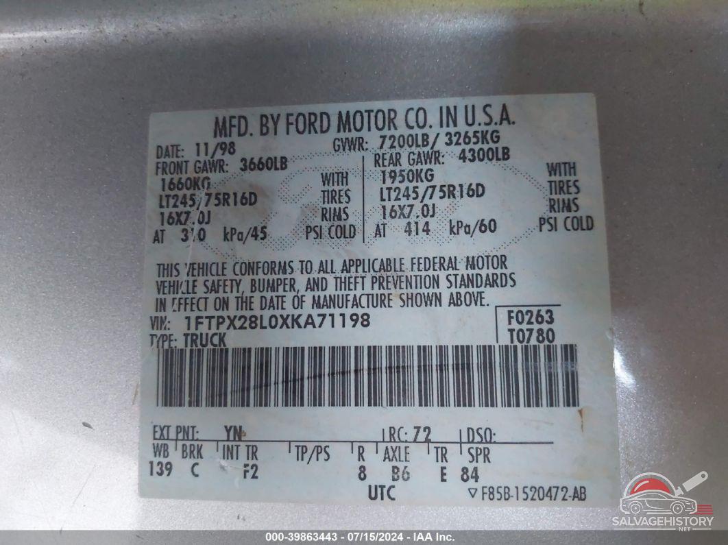 1FTPX28L0XKA71198 1999 FORD F-250 photo no. 9