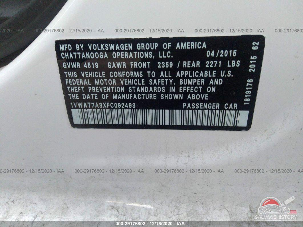 1VWAT7A3XFC092493 2015 VOLKSWAGEN PASSAT photo no. 9