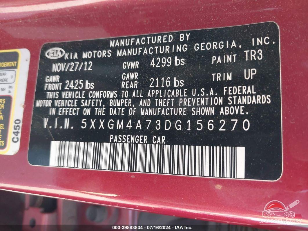 5XXGM4A73DG156270 2013 KIA OPTIMA photo no. 9