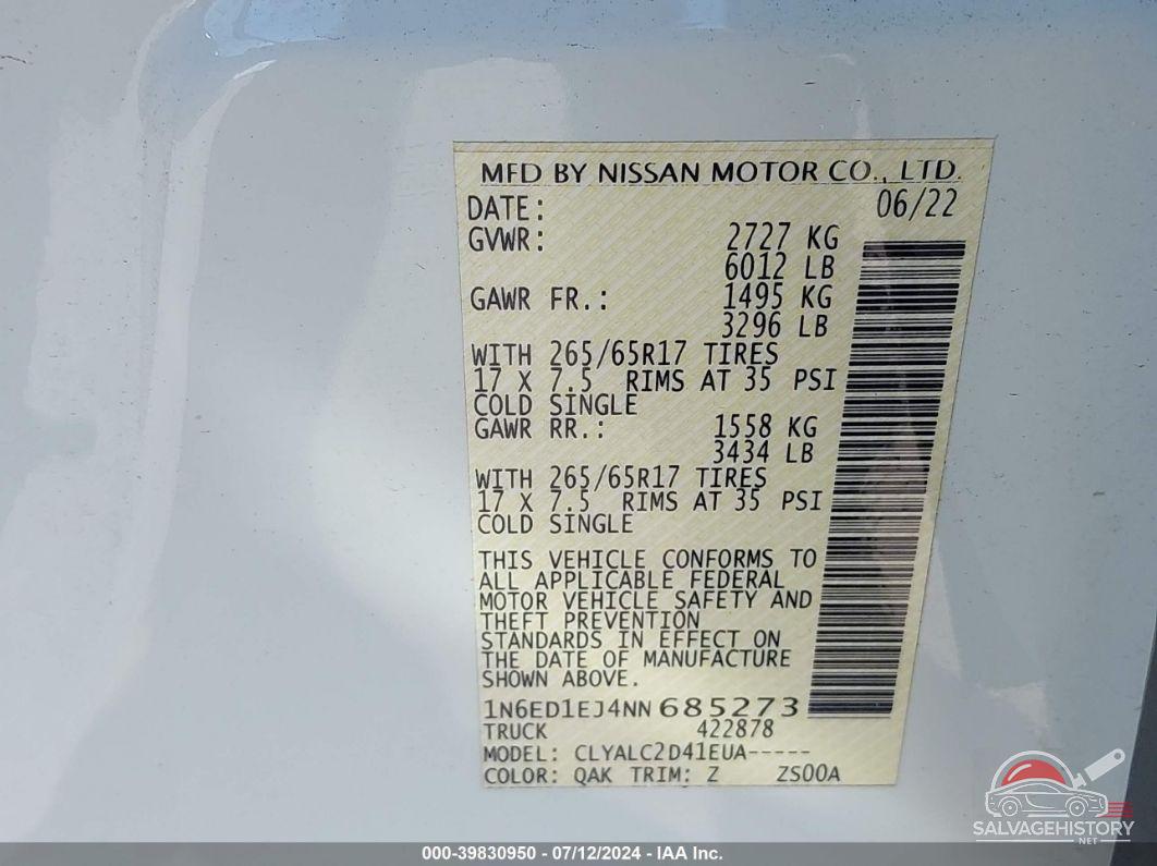 1N6ED1EJ4NN685273 2022 NISSAN FRONTIER photo no. 9