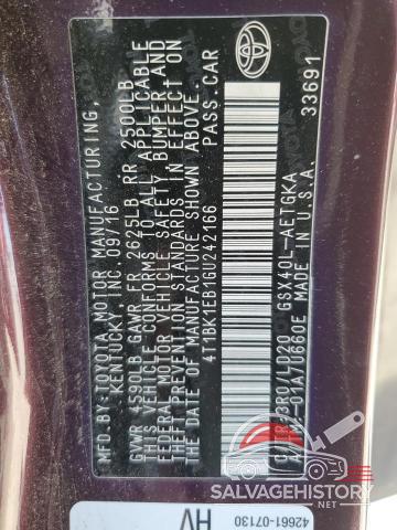 4T1BK1EB1GU242166 2016 TOYOTA AVALON photo no. 12