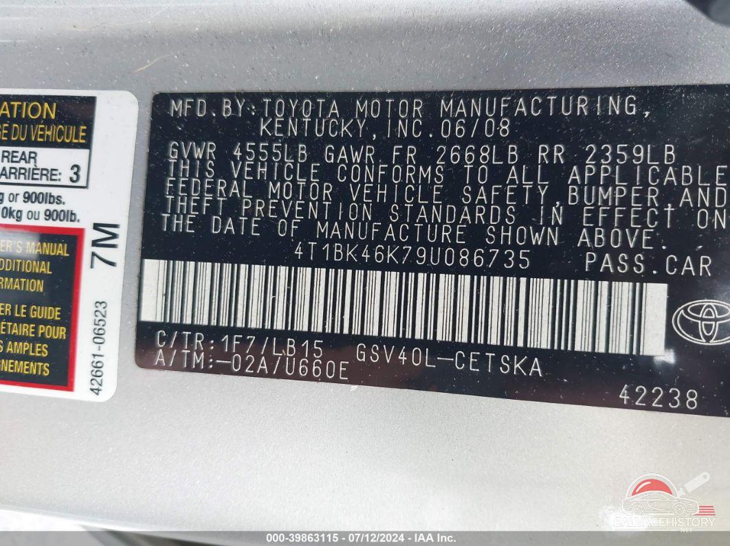 4T1BK46K79U086735 2009 TOYOTA CAMRY photo no. 9