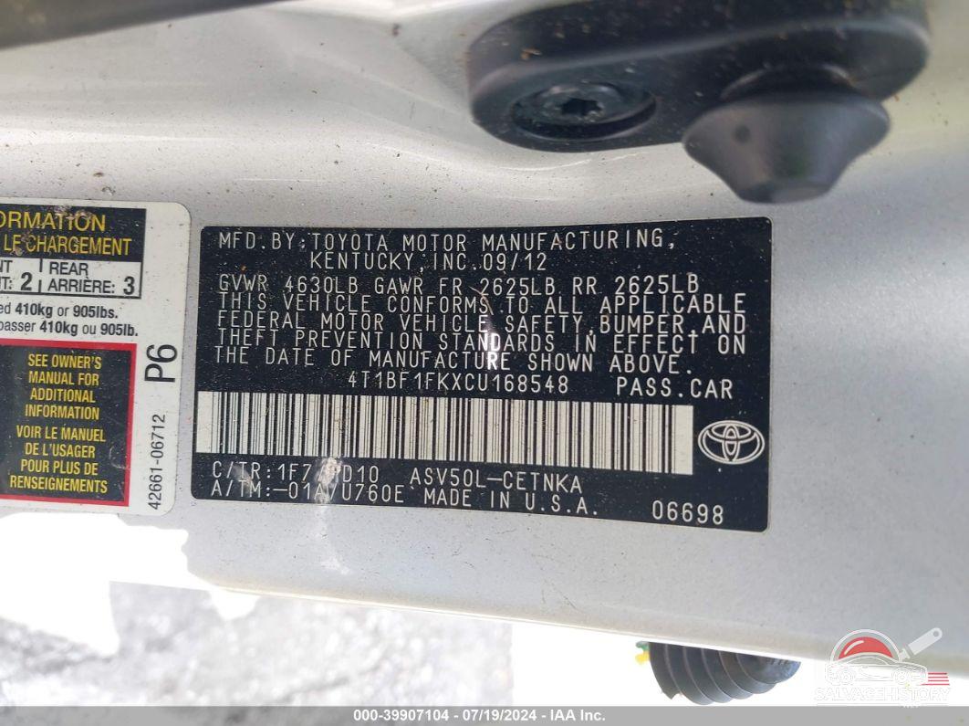 4T1BF1FKXCU168548 2012 TOYOTA CAMRY photo no. 9