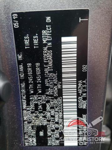 5TDKZRFH6KS332685 2019 TOYOTA HIGHLANDER photo no. 13