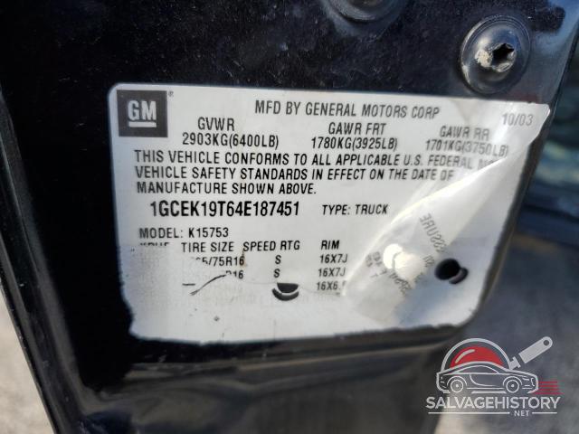 1GCEK19T64E187451 2004 CHEVROLET ALL Models photo no. 12