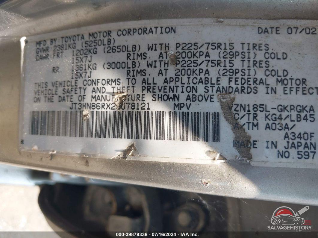JT3HN86RX29078121 2002 TOYOTA 4RUNNER photo no. 9