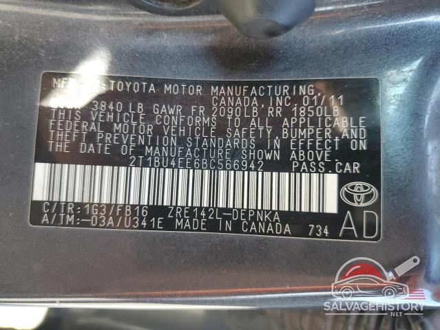 2T1BU4EE6BC566942 2011 TOYOTA COROLLA photo no. 12