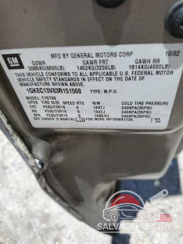 1GKEC13V83R151568 2003 GMC YUKON photo no. 14