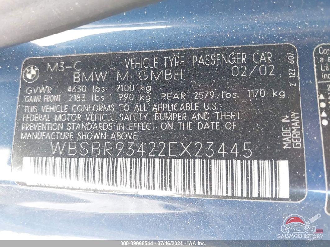 WBSBR93422EX23445 2002 BMW M3 photo no. 9