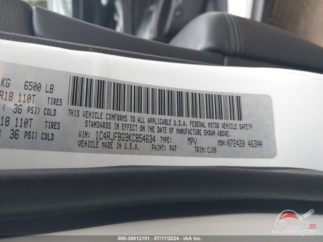 1C4RJFBG9KC854634 2019 JEEP GRAND CHEROKEE photo no. 9