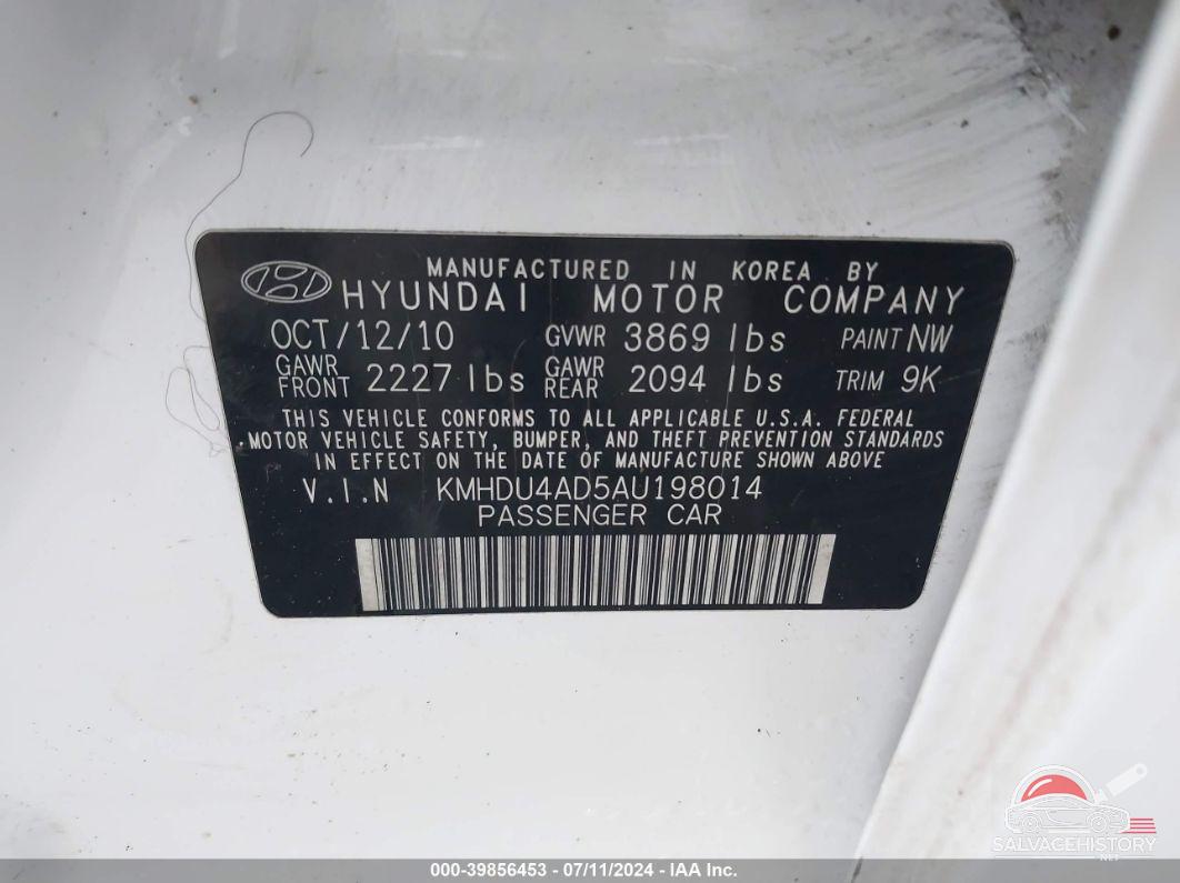 KMHDU4AD5AU198014 2010 HYUNDAI ELANTRA photo no. 9
