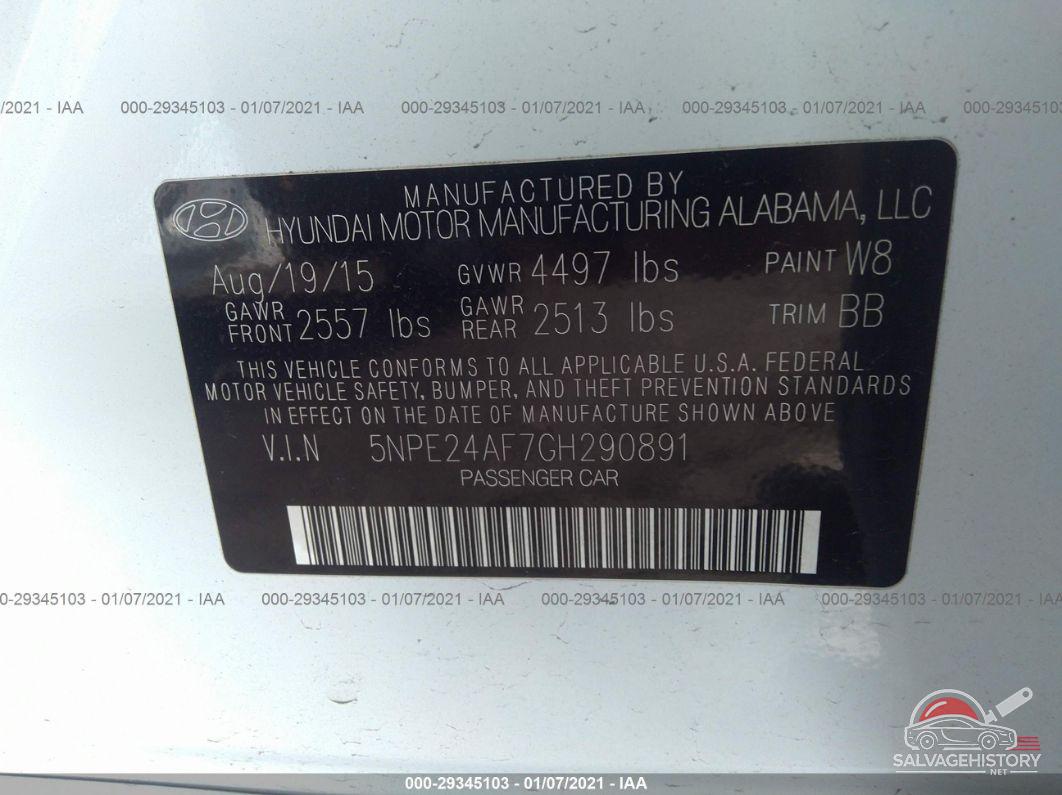 5NPE24AF7GH290891 2016 HYUNDAI SONATA photo no. 9