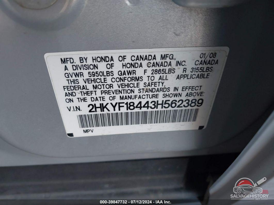 2HKYF18443H562389 2003 HONDA PILOT photo no. 9