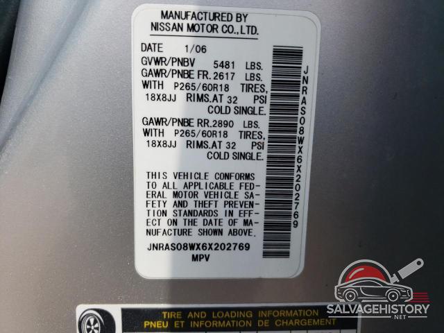 JNRAS08WX6X202769 2006 INFINITI FX35 photo no. 13