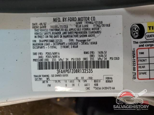 3FAHP07Z08R132535 2008 FORD FUSION photo no. 13