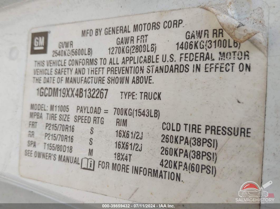 1GCDM19XX4B132267 2004 CHEVROLET ASTRO photo no. 9