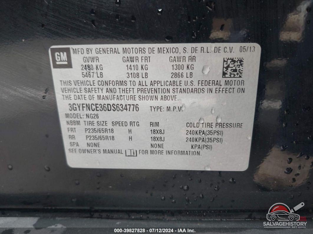 3GYFNCE36DS634776 2013 CADILLAC SRX photo no. 9