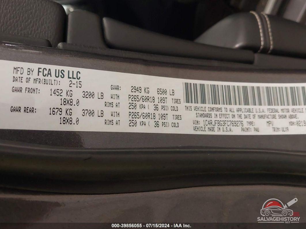 1C4RJFBG3FC769276 2015 JEEP GRAND CHEROKEE photo no. 9