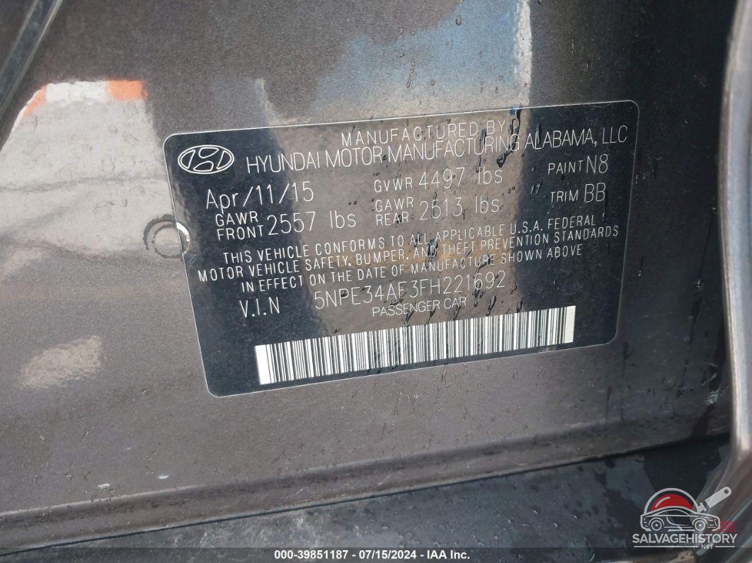 5NPE34AF3FH221692 2015 HYUNDAI SONATA photo no. 9