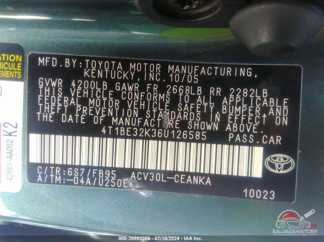 4T1BE32K36U126585 2006 TOYOTA CAMRY photo no. 9
