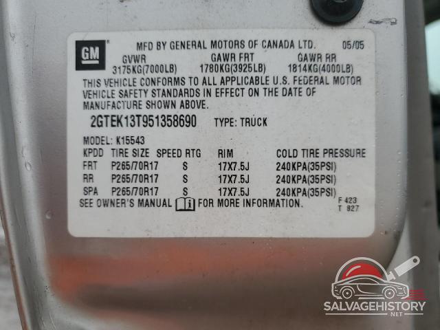 2GTEK13T951358690 2005 GMC SIERRA photo no. 12