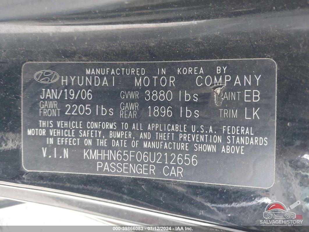KMHHN65F06U212656 2006 HYUNDAI TIBURON photo no. 9