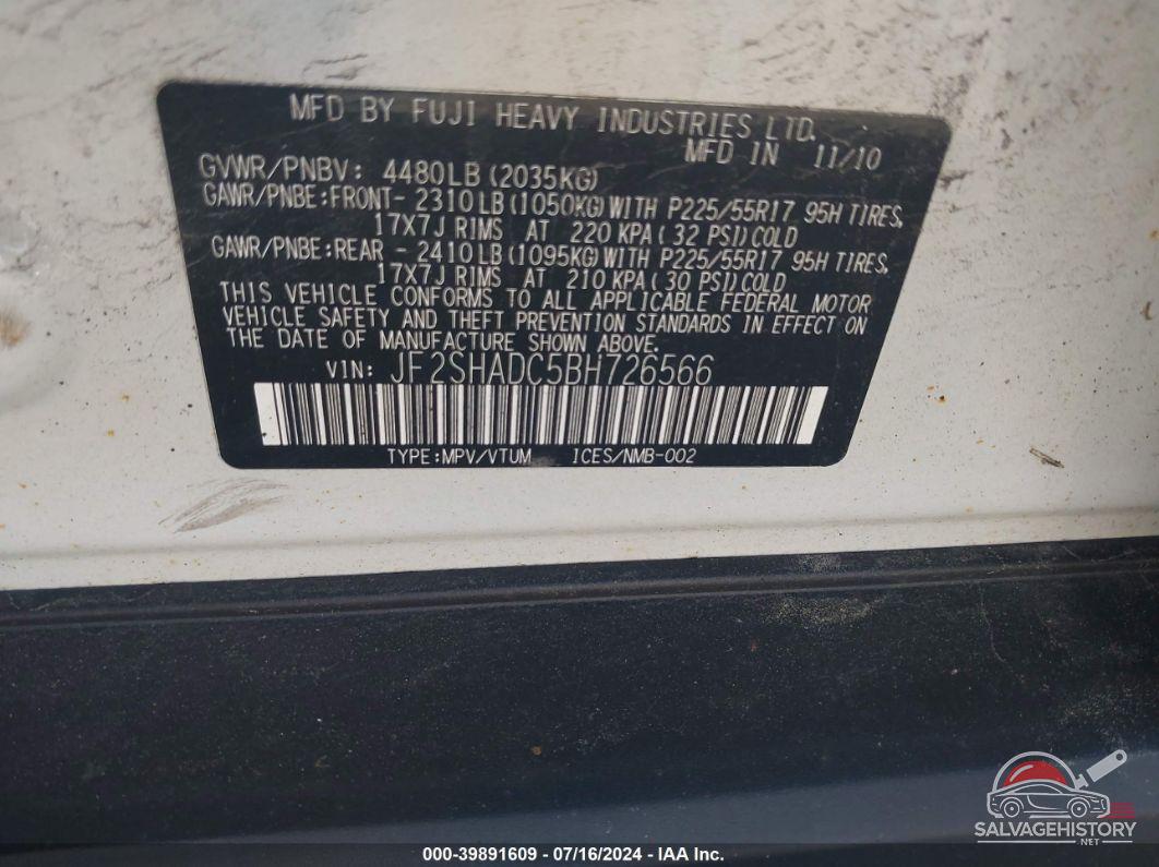 JF2SHADC5BH726566 2011 SUBARU FORESTER photo no. 9