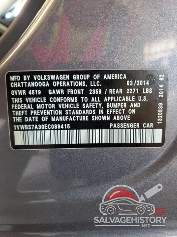 1VWBS7A30EC089415 2014 VOLKSWAGEN PASSAT photo no. 12