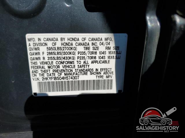 2HKYF18504H574307 2004 HONDA PILOT photo no. 13