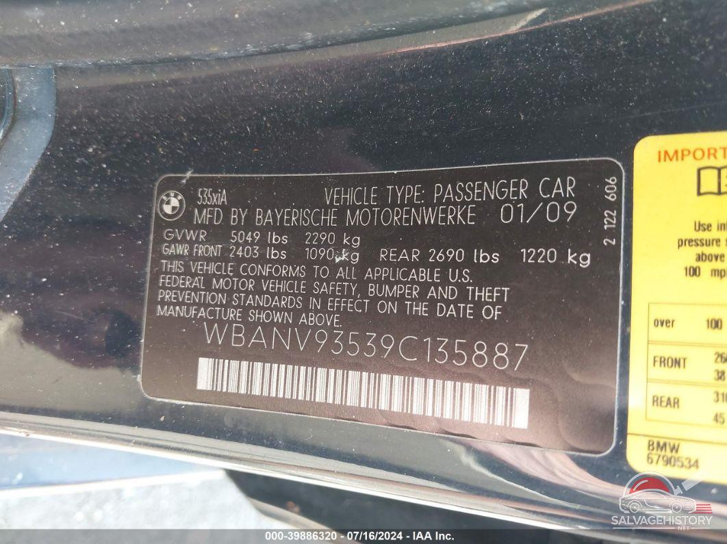 WBANV93539C135887 2009 BMW 535I photo no. 9