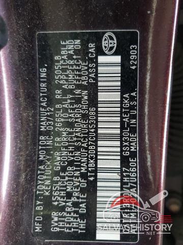 4T1BK3DB7CU453086 2012 TOYOTA AVALON photo no. 13