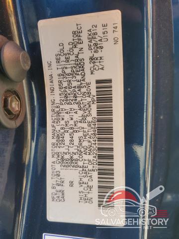 5TDZA23C44S046469 2004 TOYOTA All Models photo no. 13
