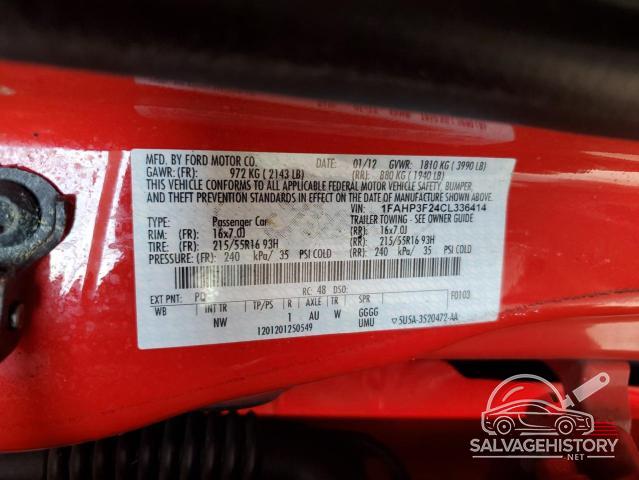 1FAHP3F24CL336414 2012 FORD FOCUS photo no. 12