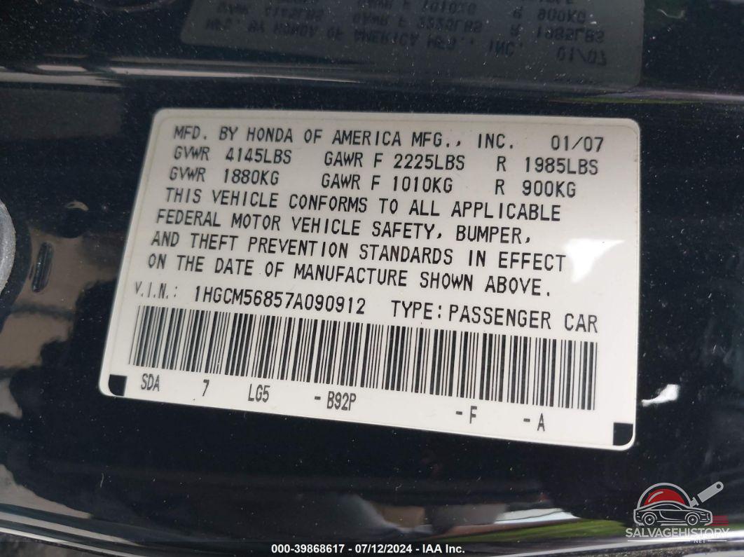 1HGCM56857A090912 2007 HONDA ACCORD photo no. 9