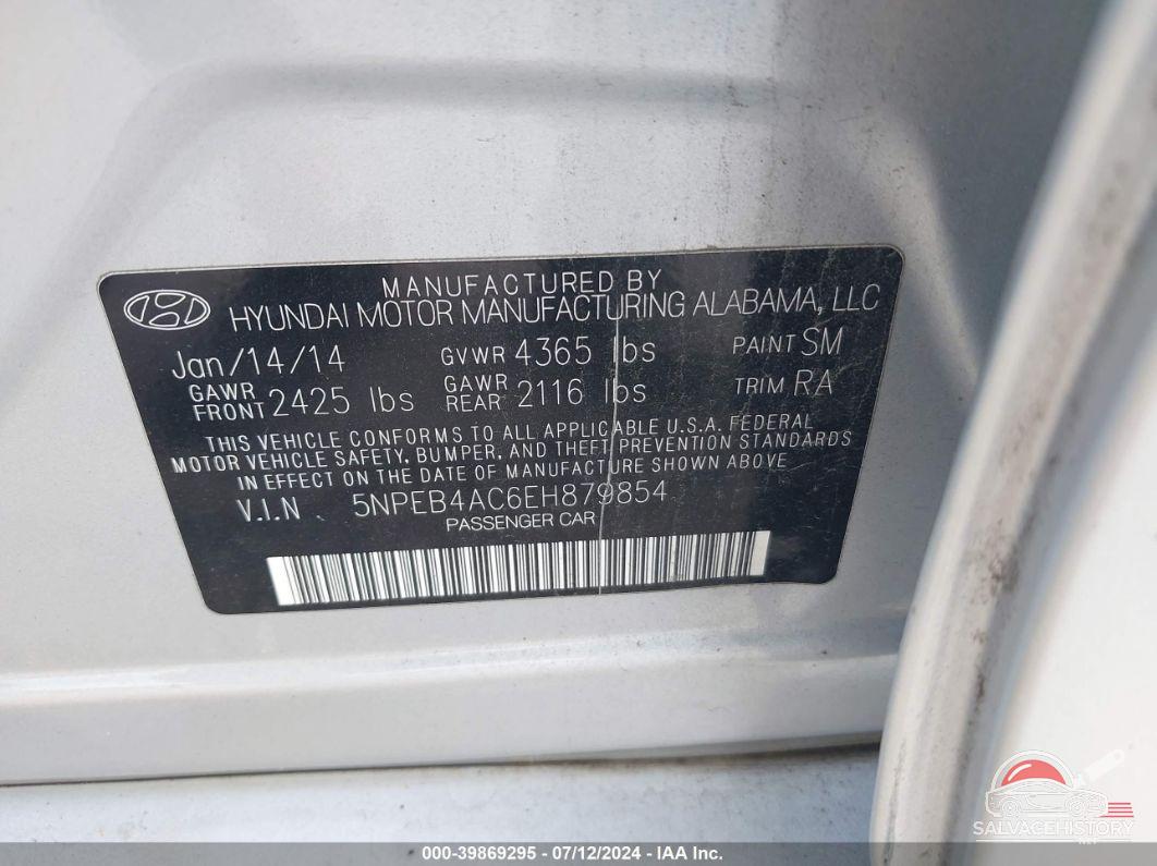 5NPEB4AC6EH879854 2014 HYUNDAI SONATA photo no. 9