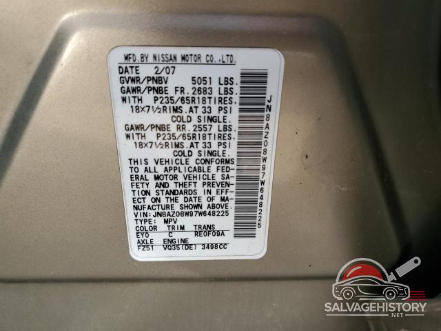 JN8AZ08W97W648225 2007 NISSAN MURANO photo no. 12