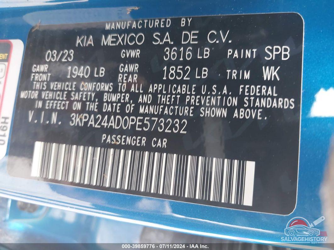 3KPA24AD0PE573232 2023 KIA RIO photo no. 9