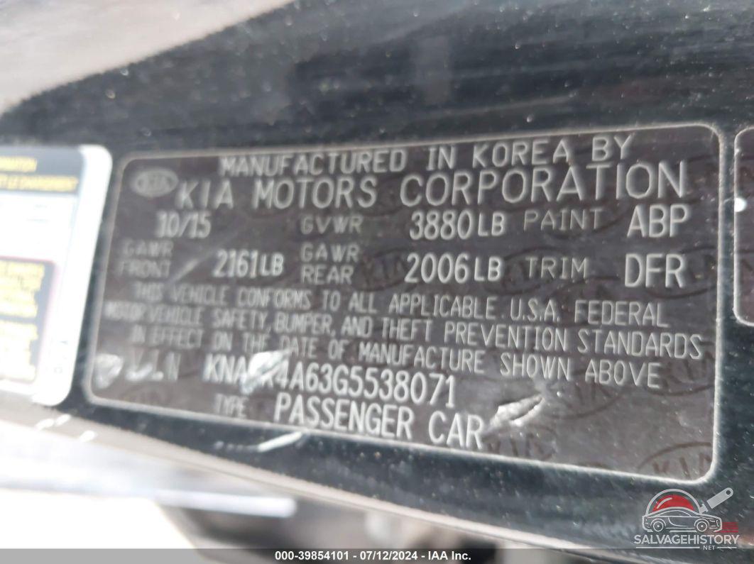 KNAFK4A63G5538071 2016 KIA FORTE photo no. 9