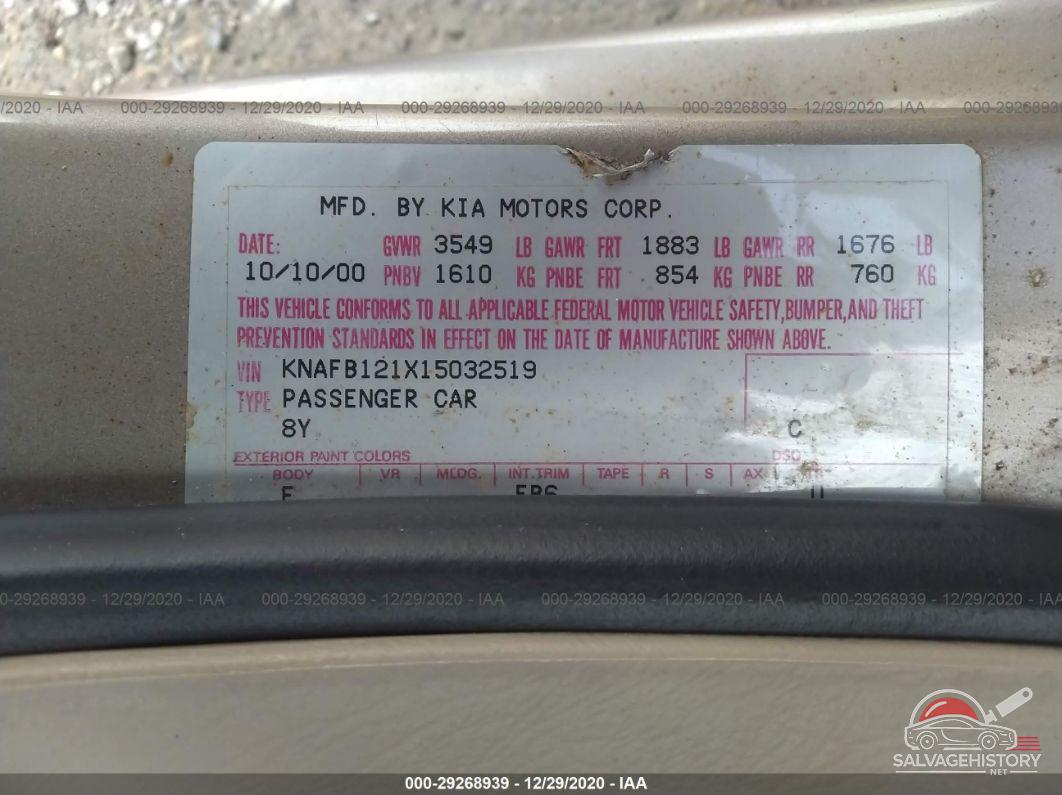 KNAFB121X15032519 2001 KIA SEPHIA photo no. 9
